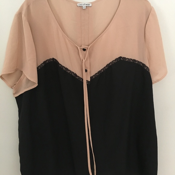 Lace & Mesh Tops - 3 for 15🎄Lace & Mesh Tan and Black Blouse